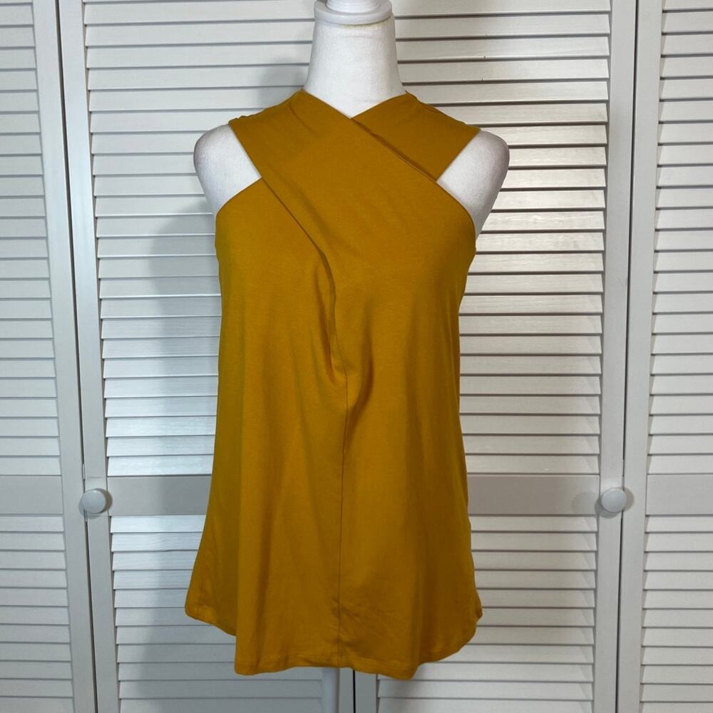 Milan Kiss Boho Chic Mustard Yellow Crisscross Halter Neck Blouse L